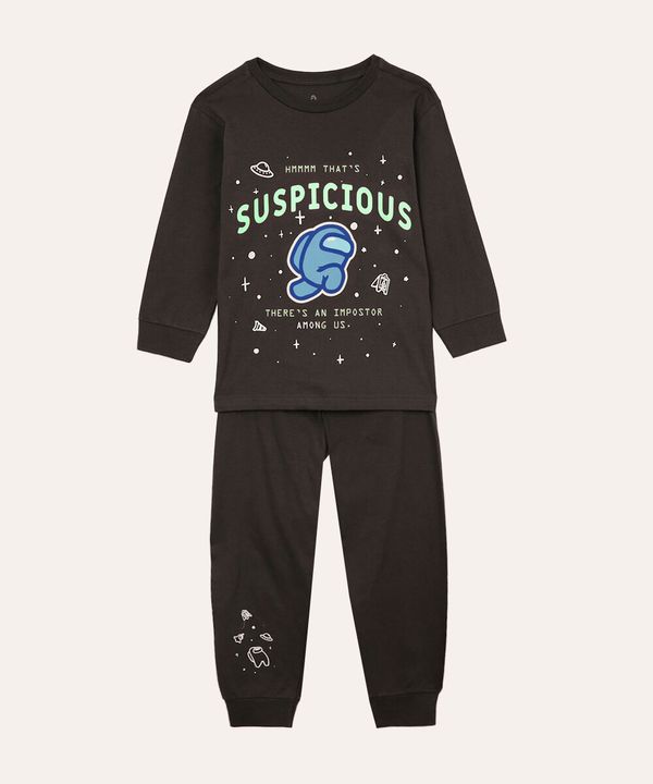 pijama de algodão infantil among us brilha no escuro cinza 6