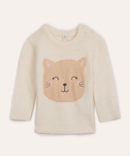 suéter de tricot infantil manga longa raposa off white 0-3