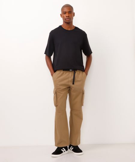 calça jogger de sarja com punho bege 42