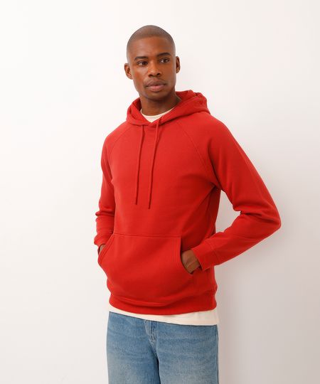blusão de moletom bolso canguru com capuz vermelho G