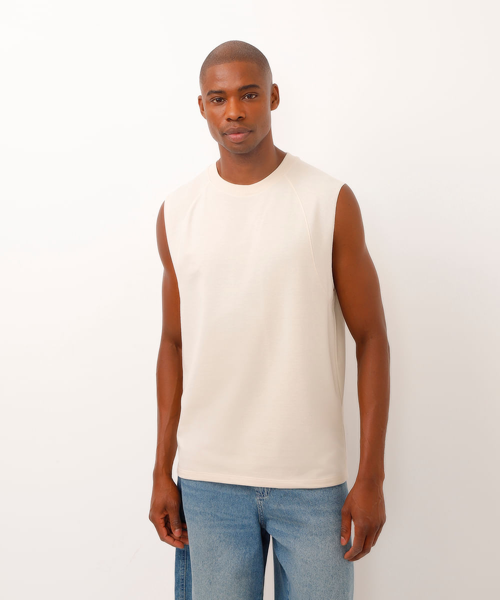 regata machão de moletinho raglan - off white
