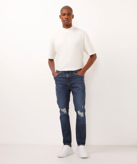 calça jeans carrot destroyed azul 36