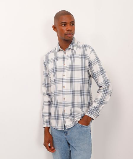 camisa de algodão flanelada xadrez azul marinho M