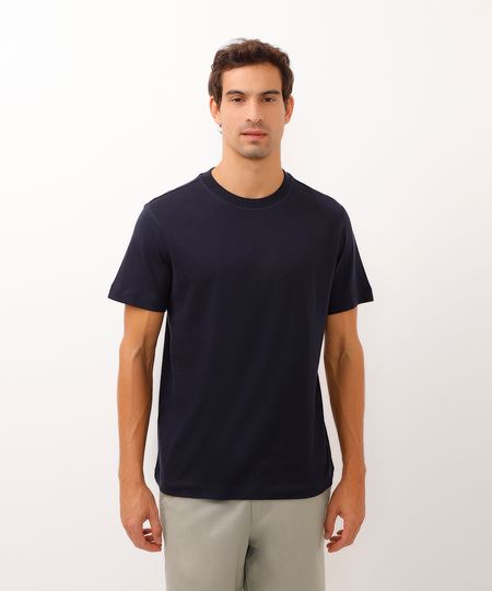 camiseta comfort com linho azul marinho G camiseta comfort com linho azul marinho G