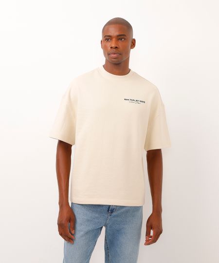 camiseta de moletinho oversized new york bege PP