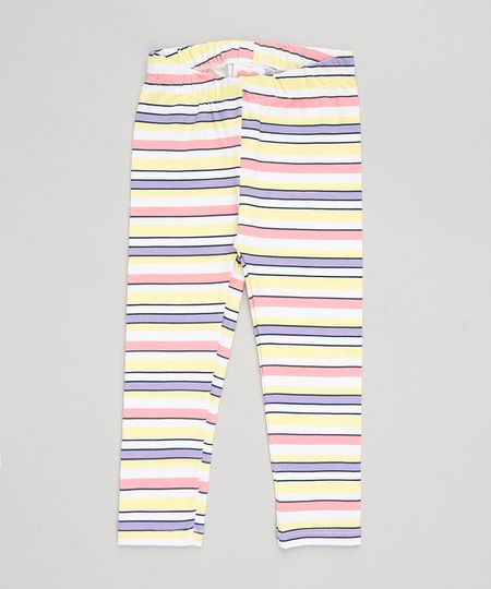 Calça Legging Infantil Listrada Amarela Menor preço em Calça Legging Infantil Listrada Amarela