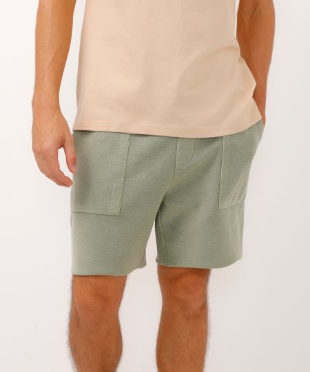 bermuda de moletom relaxed com bolsos verde militar P