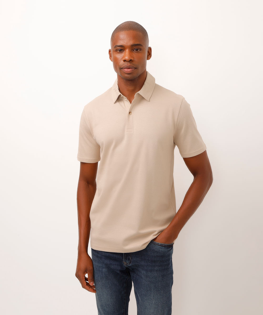 polo comfort texturizada bege