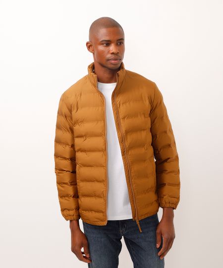 jaqueta puffer bolso com zíper marrom GG