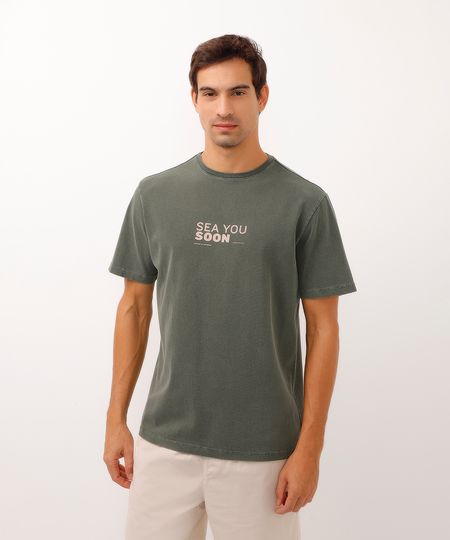 camiseta de algodão sea you soon verde militar GG camiseta de algodão sea you soon verde militar GG