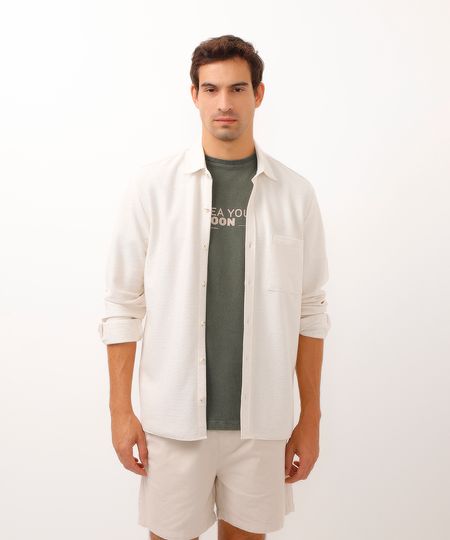 camisa com linho manga longa texturizada off white G