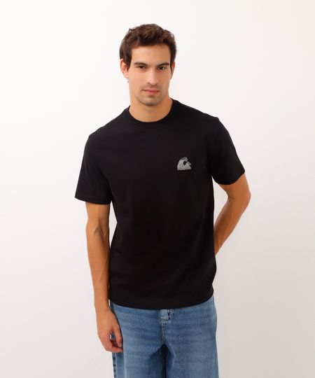 camiseta de algodão manga curta onda preta M