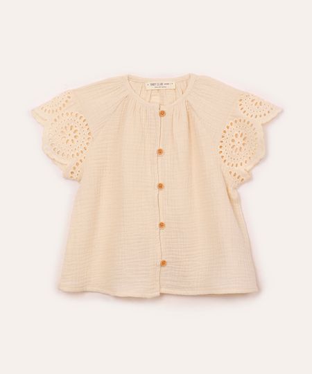 blusa de algodão infantil com laise bege 2 blusa de algodão infantil com laise bege 2
