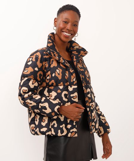jaqueta puffer animal print preta PP jaqueta puffer animal print preta PP