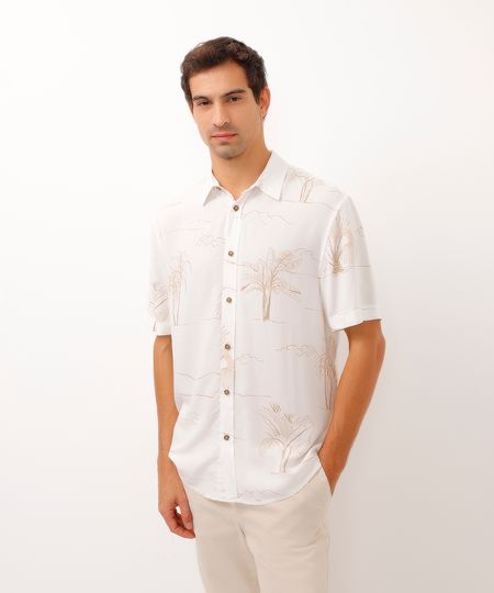 camisa de viscose manga curta folhagem off white G camisa de viscose manga curta folhagem off white G