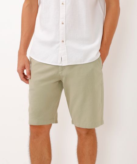bermuda reta de linho com bolsos verde 40