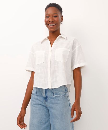camisa cropped de algodão com bolsos off white G