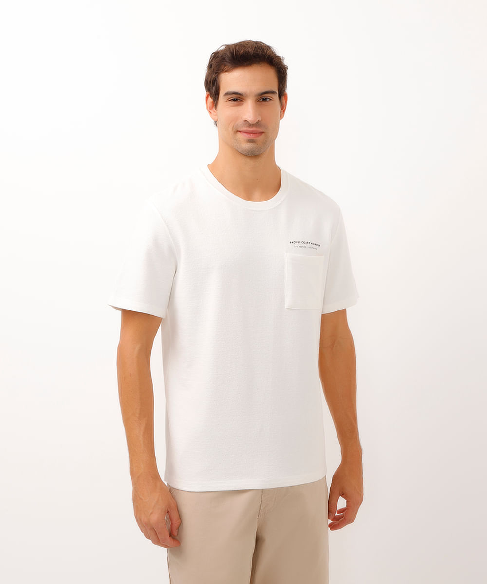 camiseta de algodão com bolso manga curta off white