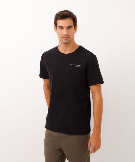 camiseta de algodão com bolso manga curta preto PP camiseta de algodão com bolso manga curta preto PP