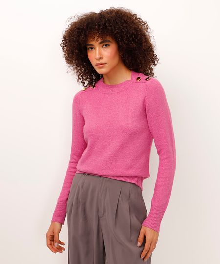 suéter de tricot com botões rosa PP