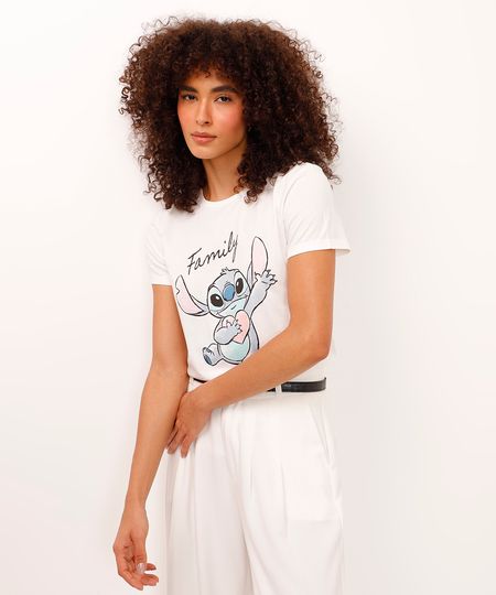 camiseta de algodão manga curta family stitch off white GG