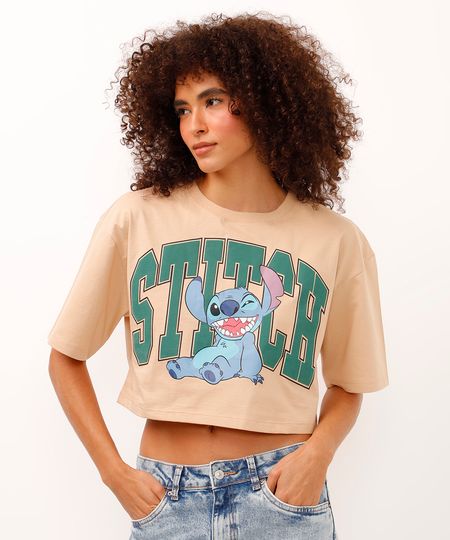 camiseta cropped de algodão stitch bege P