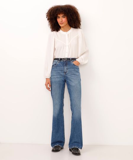 calça bootcut jeans cintura alta azul 38