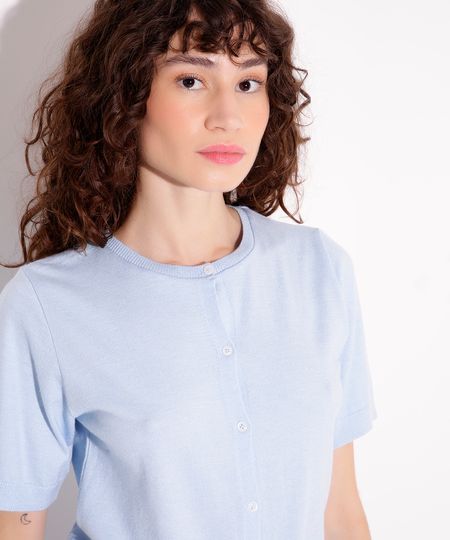 cardigan de tricot manga curta mindset azul PP