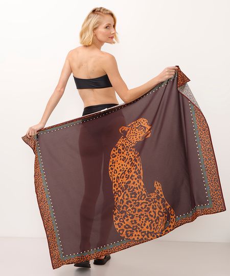 canga saída de praia animal print marrom UNICO canga saída de praia animal print marrom UNICO
