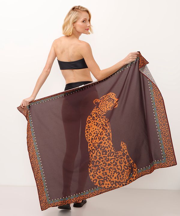 canga saída de praia animal print marrom UNICO