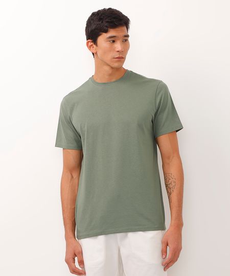 camiseta de algodão básica manga curta - verde escuro PP
