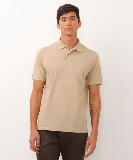 polo de piquet básica comfort manga curta - kaki claro P polo de piquet básica comfort manga curta - kaki claro P