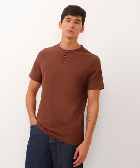 polo gola padre com botão piquet marrom P polo gola padre com botão piquet marrom P
