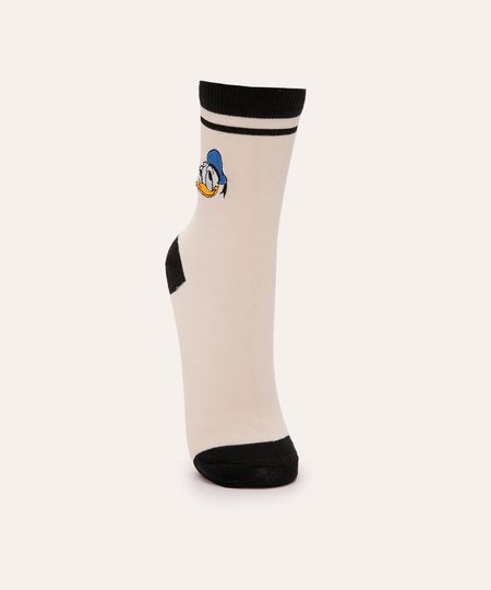 meia cano longo bordada pato donald off white 34-39