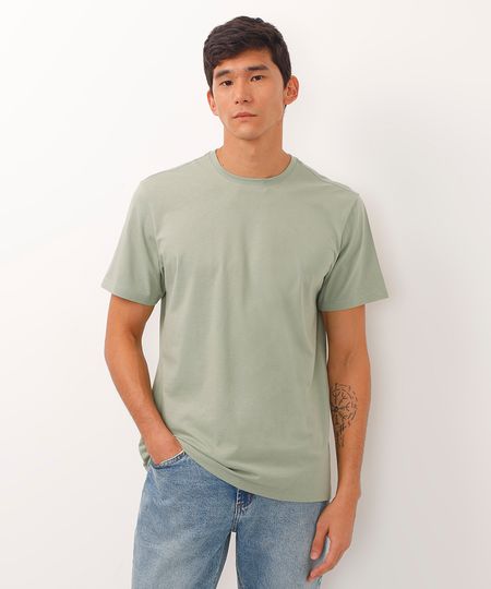 camiseta de algodão básica manga curta - verde claro PP