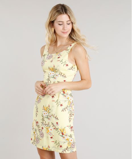 Vestido-Feminino-Curto-Estampado-Floral-com-No-Decote-Redondo-Amarelo-Claro-9256669-Amarelo_Claro_1