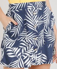 Saia-Feminina-Curta-Evase-Estampada-de-Folhagens-com-Botao-Azul-Marinho-9373841-Azul_Marinho_4
