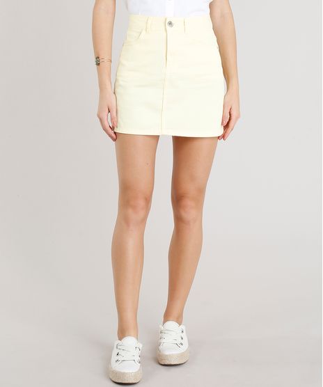 Saia-de-Sarja-Feminina-Curta-Amarelo-Claro-9352642-Amarelo_Claro_1