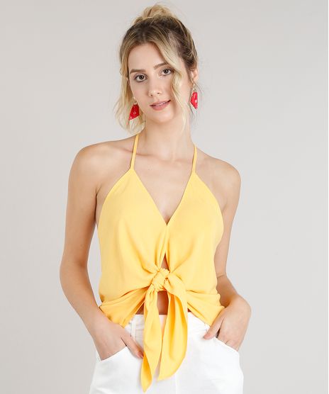 Blusa-Feminina-Frente-Unica-com-Amarracao-Decote-V-Amarela-9196802-Amarelo_1