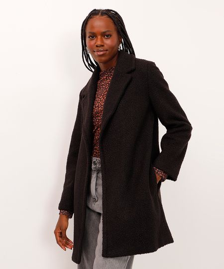 casaco de pelúcia alongado preto GG casaco de pelúcia alongado preto GG