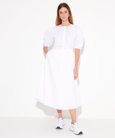 vestido midi de algodão com laços mindset branco GG vestido midi de algodão com laços mindset branco GG