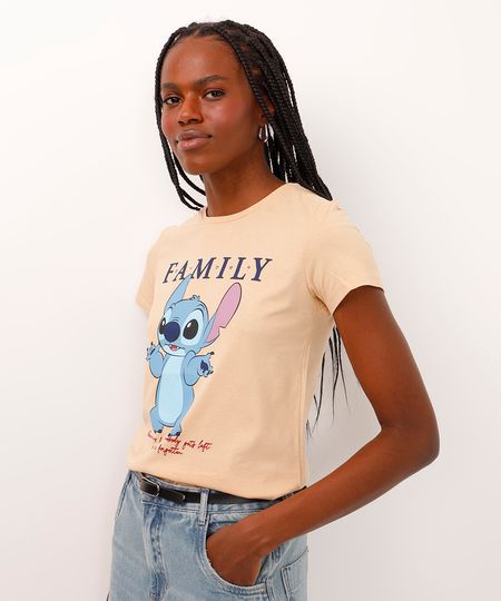 camiseta de algodão manga curta family stitch bege PP camiseta de algodão manga curta family stitch bege PP