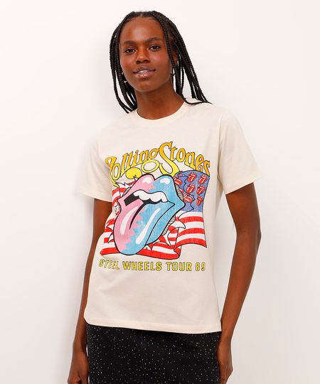 camiseta de algodão manga curta the rolling stones bege PP camiseta de algodão manga curta the rolling stones bege PP