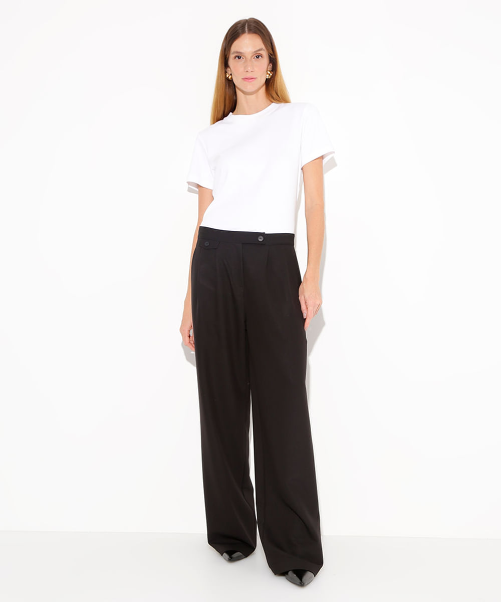 calça alfaiataria com pregas cintura média mindset preta