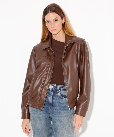 jaqueta bomber de poliuretano mindset marrom PP