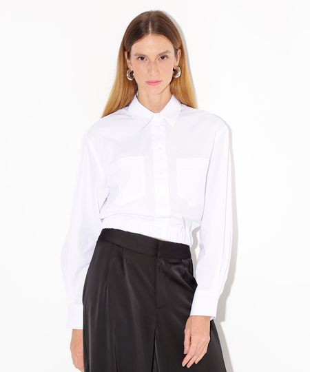 camisa cropped de algodão com bolsos mindset branca G