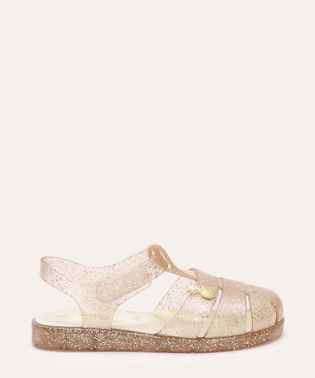 sandália infantil glitter com luz dourada 21