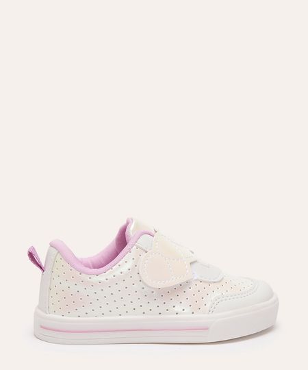 tênis casual infantil coração holográfico baby club branco 26