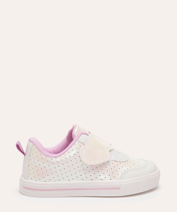 tênis casual infantil coração holográfico baby club branco 21