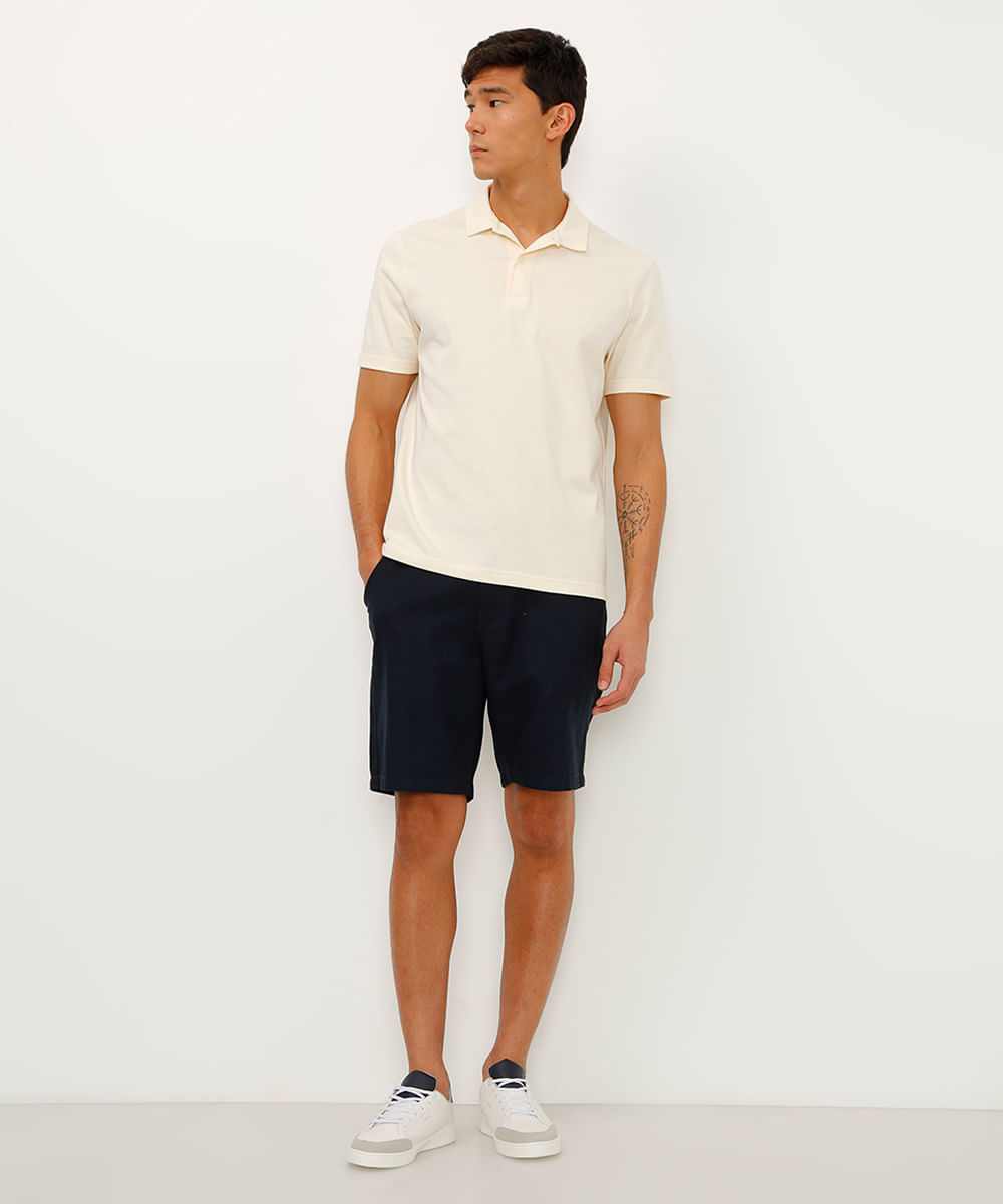 bermuda de sarja cós elástico com bolso azul marinho